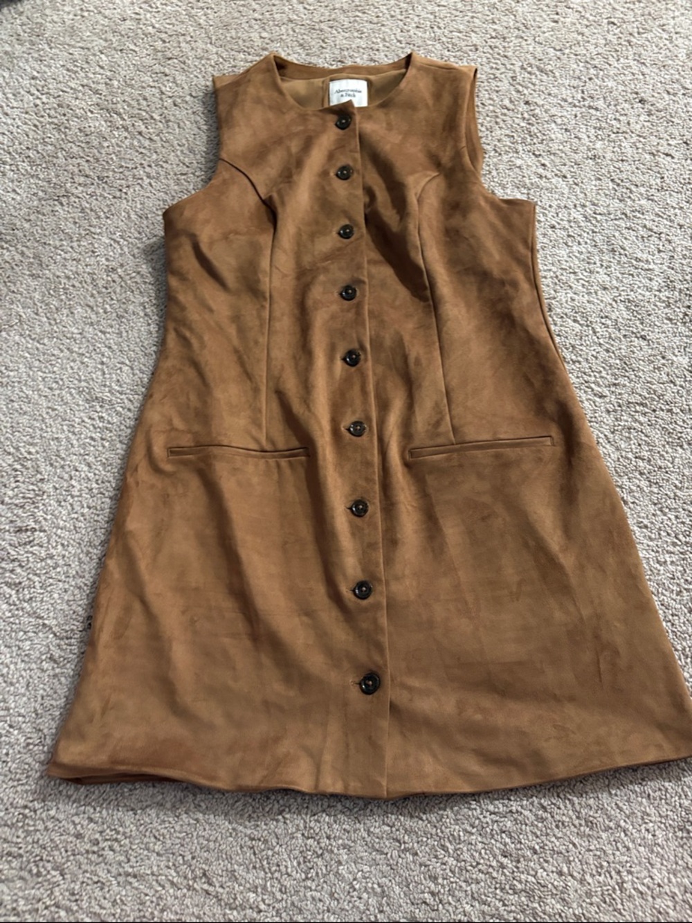 Abercrombie & Fitch Suede-Look Brown Button-Front Mini Dress
